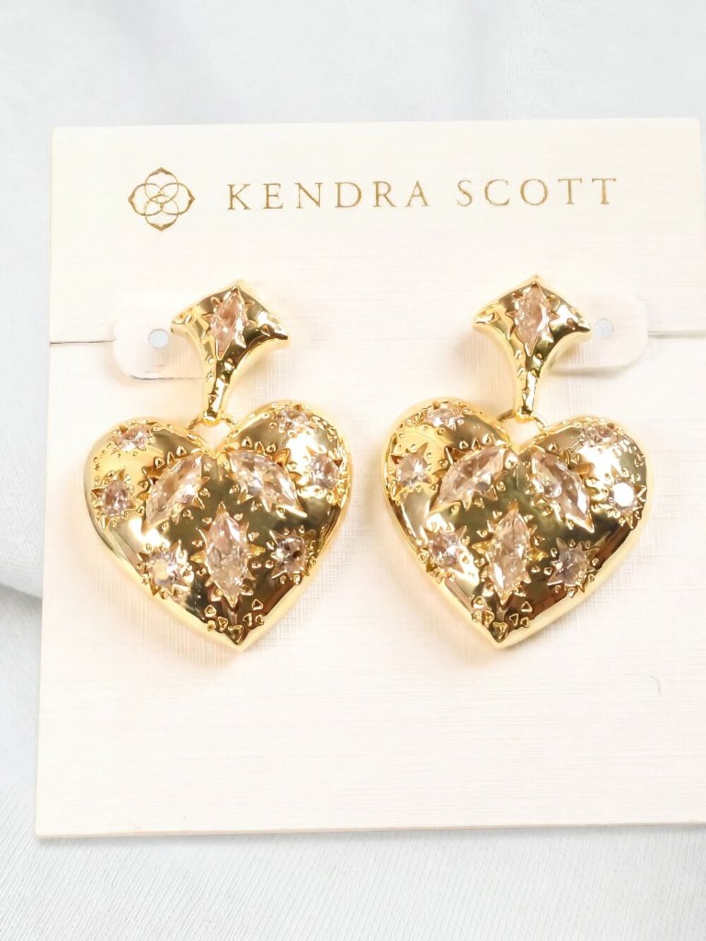 Kendra Scott Holland Heart White CZ Gold Earrings | NEW
